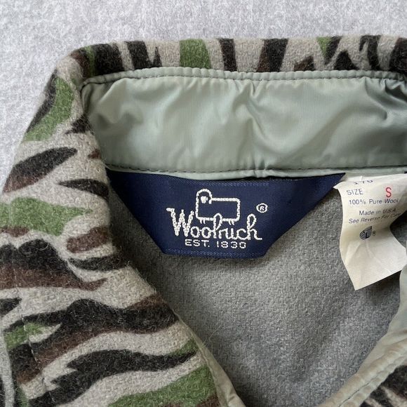 Vintage 80s Woolrich Wool Button Up Shirt Mens Small Tree Bark Camo Made In USA - Picture 11 of 13